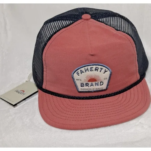 Faherty~All Day Sun Trucker Hat ~ Snapback ~ Summer Red ~ Adjustable ~ Mesh Back - Picture 1 of 10